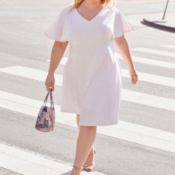 Liz Claiborne Blush Pink Flutter Sleeve Midi Dress - Picture 2 of 8